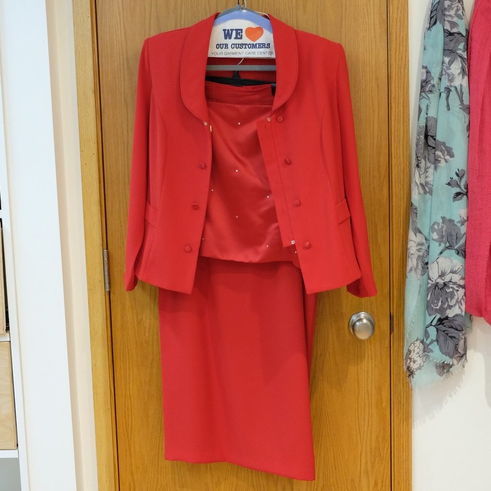 Zahara, Red Ankle Length Long Skirt Dress Suit with Rhinestone Cami